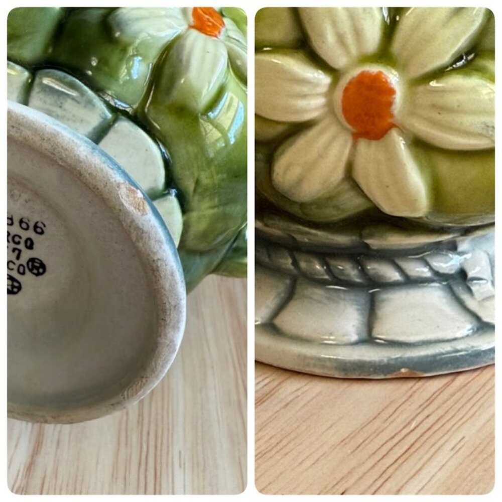 Vintage Inarco 1967 Green Apple Daisy Ceramic Mugs Japan Set Of 4 Coffee Tea Cup - Picture 9 of 9